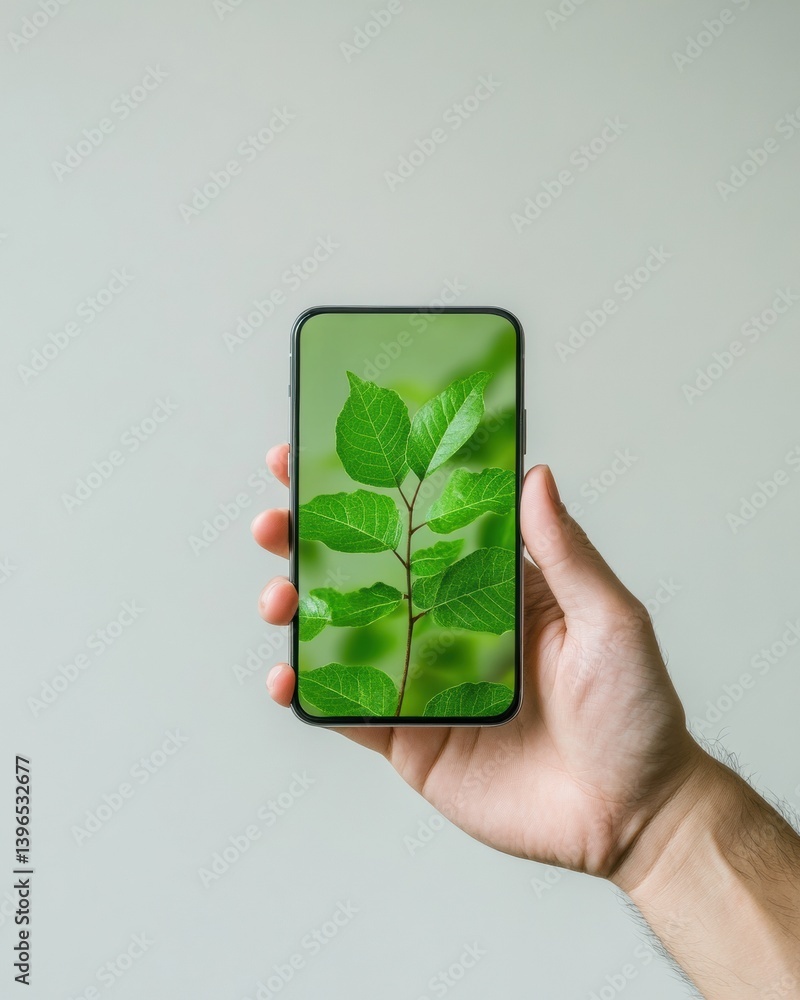 Poster eco-tech wellness minimalist green digital interface showcasing sustainable mobile ux design for min