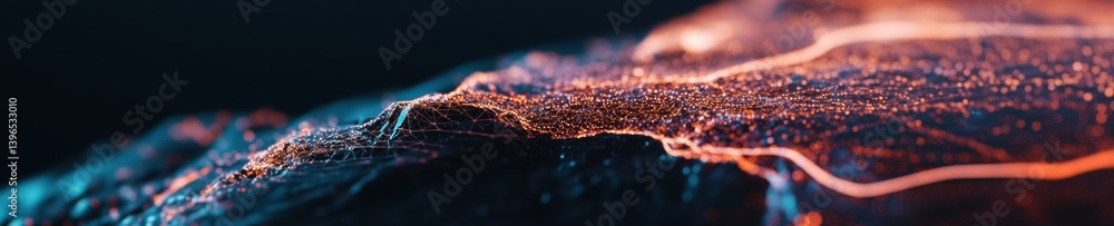 Poster Liquid Metallic Flow Iridescent Digital Terrain Visualization Showcasing Quantum Aesthetic - Next-Gen Data Visualization and Immersive Design Innovation