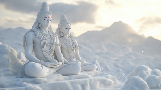 Lord shiva with Parvathi, indian god in meditation