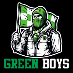 A Vector Illustration of Football fans ultras hooligans with green white color