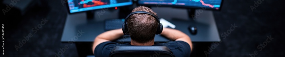 Aufkleber Digital Performance Burnout Immersive Trading Analytics Dashboard Revealing Tech Professionals Intense Concentration and Workplace Stress Dynamics