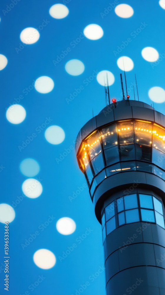 Poster Futuristic Air Traffic Control Illuminated Smart Infrastructure Showcasing Advanced Aviation Safety and Digital Connectivity in High-Performance Surveillance Hub