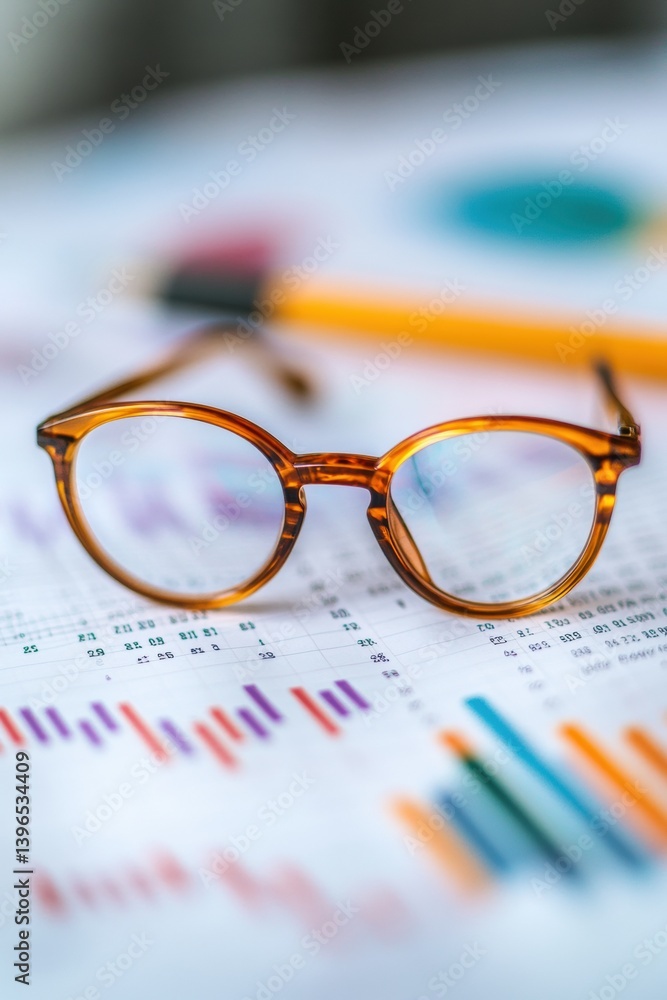 Poster minimalist financial analysis retro amber glasses on dynamic market charts - trendsetting insights f