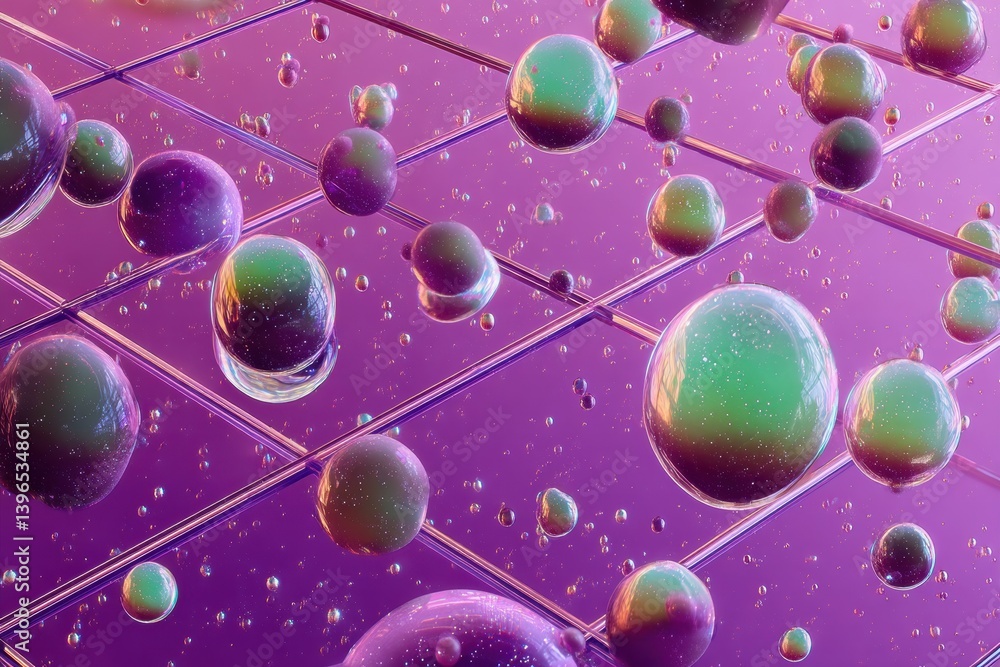 Poster Iridescent Quantum Visualization Futuristic Particle Dynamics in Holographic Neon Space - Cutting-Edge Scientific Innovation and Digital Wellness Insights