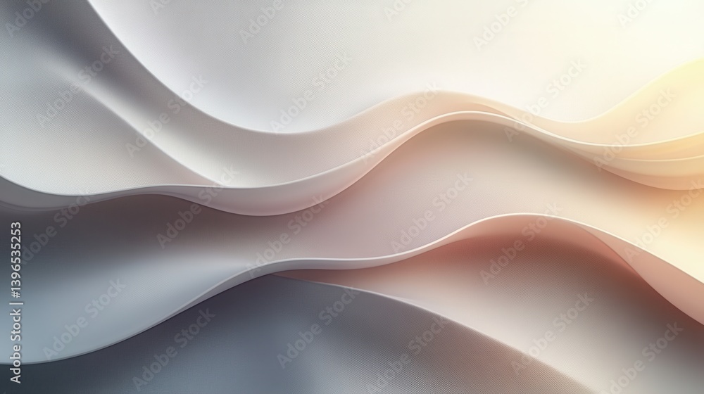 Poster a soft, abstract texture with flowing waves in shades of white, grey, and a hint of warm tones, crea