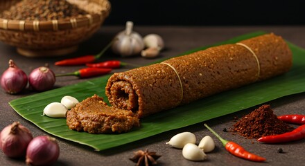 Making Spice Paste Roll with Fresh Ingredients for Asian Cuisine