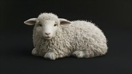 Fototapeta premium Fluffy White Lamb with Endearing Expression on Dark Background