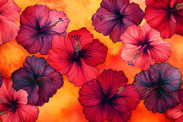 Obraz premium Vibrant hibiscus blooms in a colorful, artistic display.