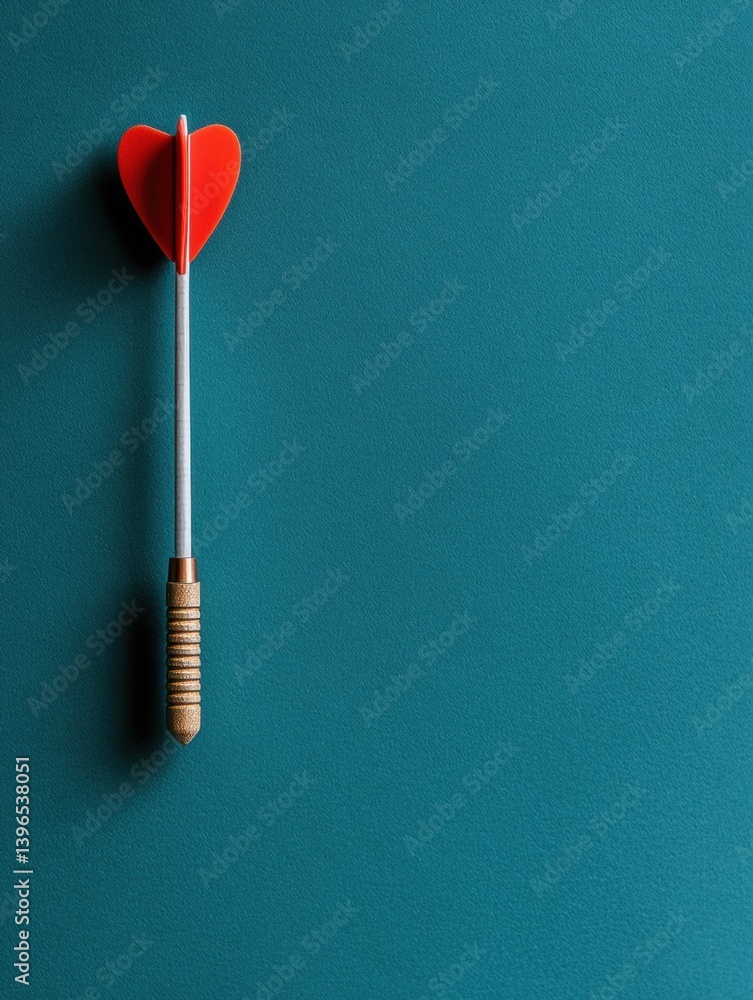 Poster minimalist strategic precision vibrant red dart on teal background - goal achievement and business p
