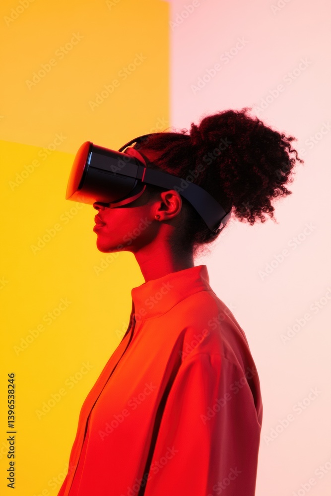 Poster Immersive Digital Future Gen Z Virtual Reality Experience in Bold Color-Block Aesthetic - Next-Gen Tech Innovation and Futuristic Design Visualization