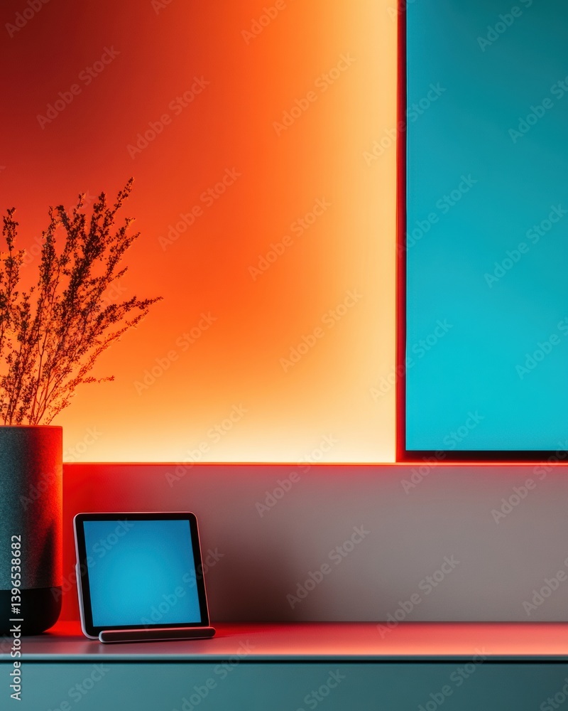 Leinwandbilder chromatic convergence immersive digital workspace with vibrant color blocking, minimalist tech desig