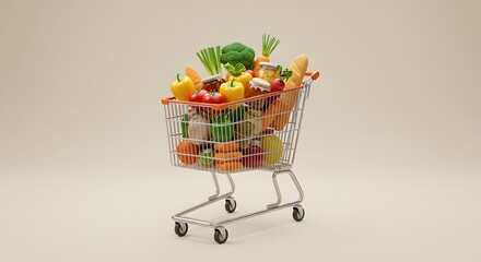 3D Shopping Cart with Mixed Fresh Produce