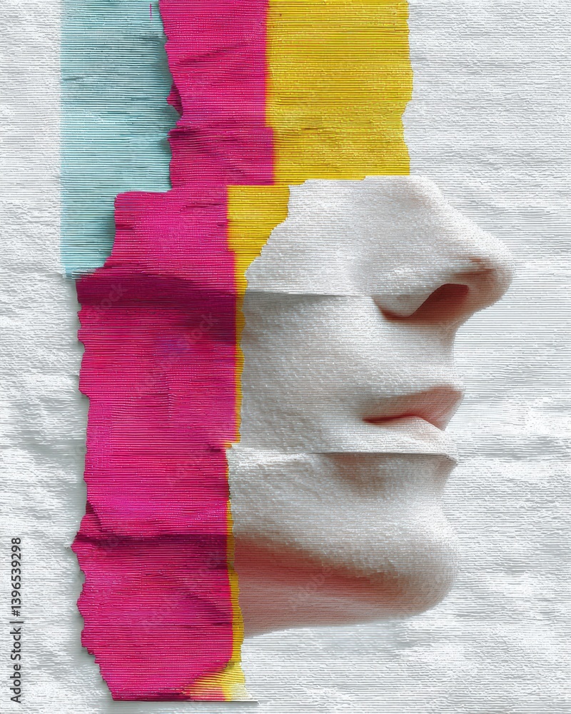 Leinwandbilder Digital Deconstruction Glitch Aesthetic Explores Identity Through Fragmented Post-Analog Texture with Vibrant Color Disruption and Experimental Design