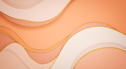 Abstract art featuring layered paper with wavy lines in peach and gold tones. A visually soothing and modern background design for various uses.