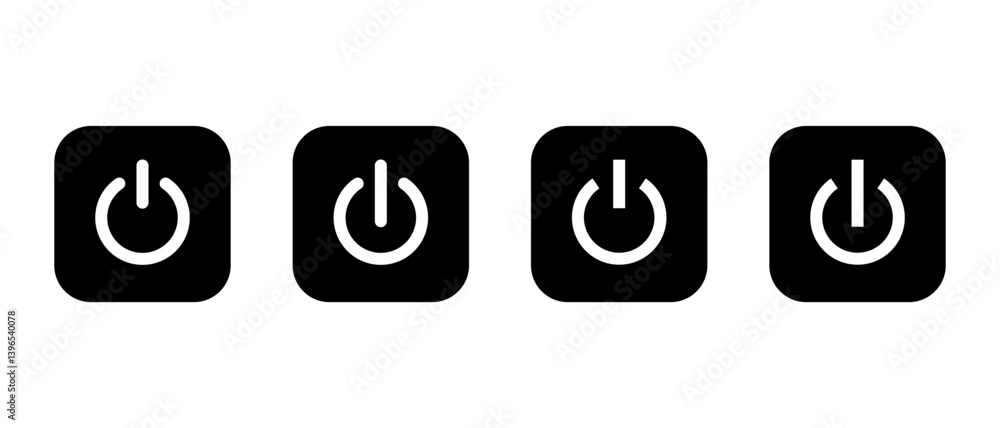 Aufkleber power switch button icon set on black square. electricity shutdown concept