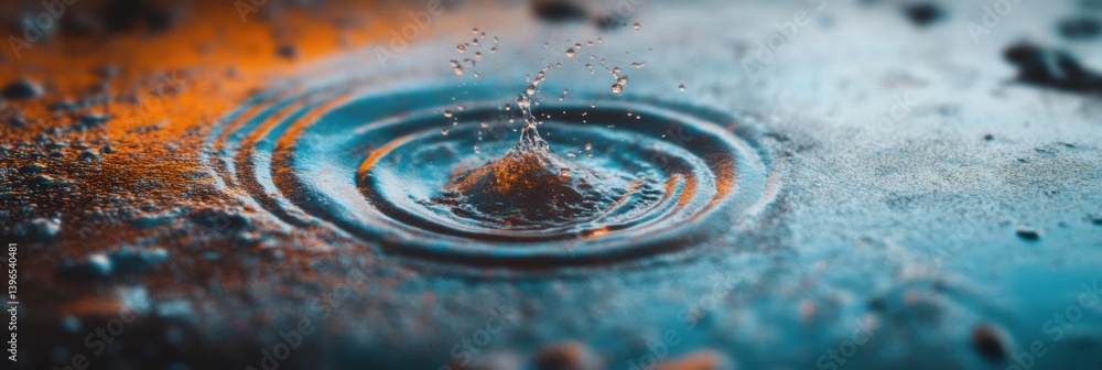 Poster Fluid Dynamics Visualization Cinematic Macro Water Drop Impact with Vibrant Copper and Teal Texture - Cutting-Edge Data Flow and Scientific Innovation