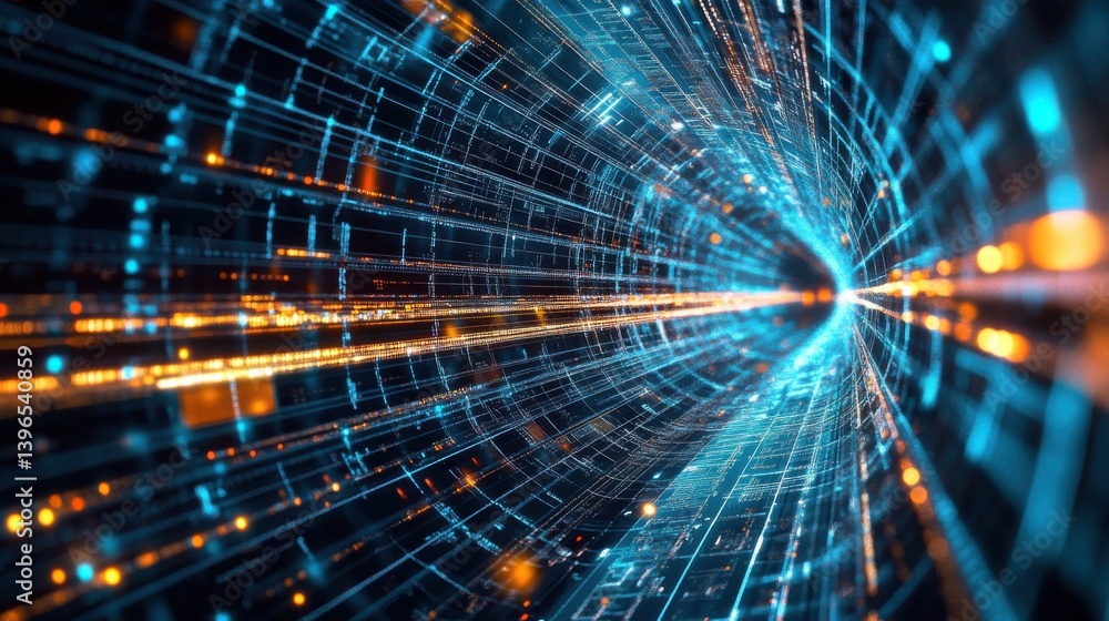 Aufkleber a vibrant digital tunnel showcasing lines of data and light, representing technology and connectivit