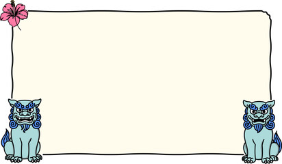 Simple Framed Background with Shisa and Hibiscus