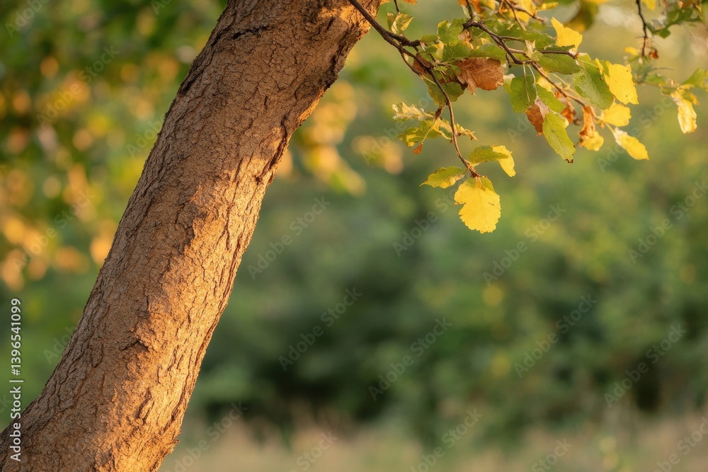 Poster eco-minimalist nature storytelling autumnal tree branch illumination - sustainable design narrative 