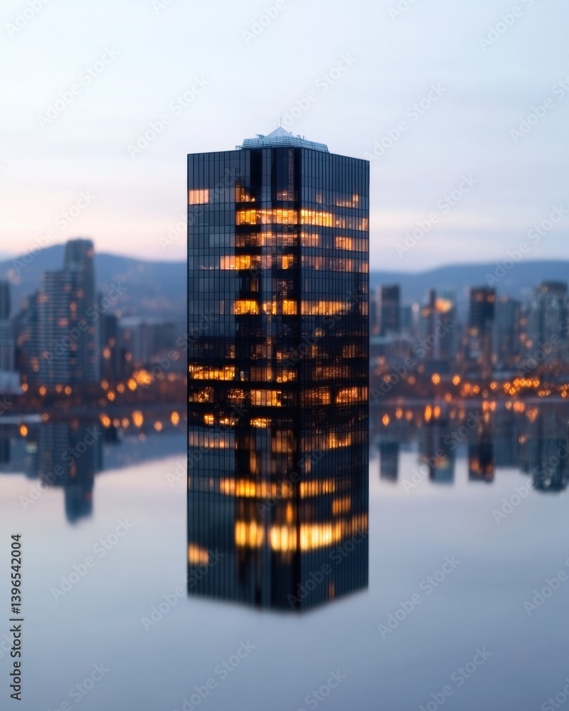 Aufkleber urban alchemy reflective architectural minimalism capturing twilight cityscape - innovative design v