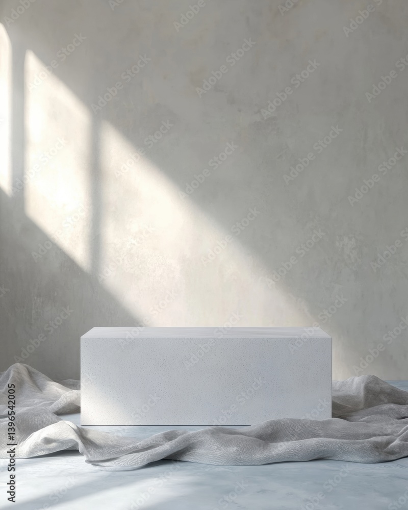 Poster minimalist product showcase pure white geometric podium with soft shadows - elegant staging for mode