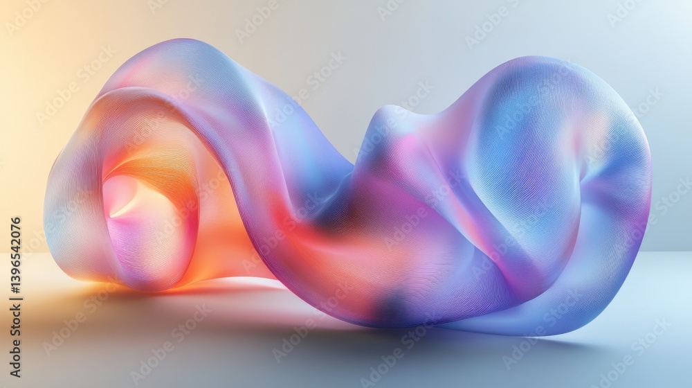 Poster a colorful, flowing abstract shape with smooth curves and a gradient effect, creating a dynamic and 