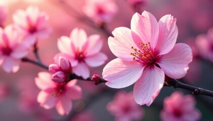 Obraz premium Vibrant full bloom sakura, densely packed petals, repeating motif, design, cherry blossoms