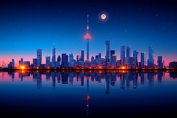 Fototapeta premium Night City Skyline Reflection