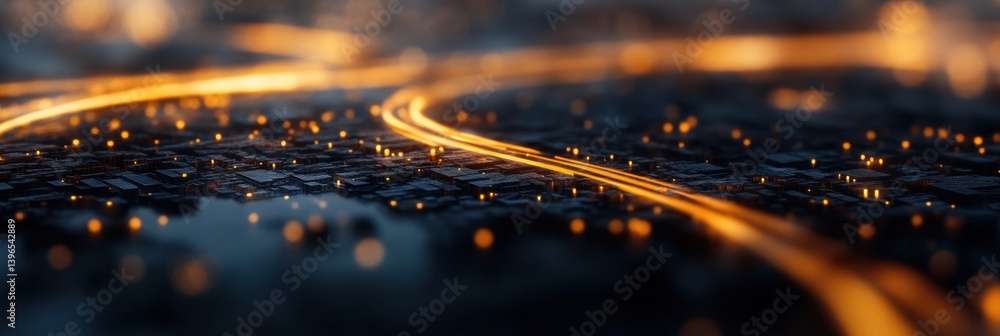 Poster Quantum Digital Flow Luminescent Network Pathways Revealing Cutting-Edge Connectivity in Cybernetic Infrastructure - Next-Gen Tech Visualization