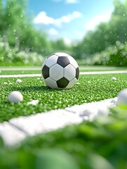 Naklejka premium Soccer Ball on Green Field
