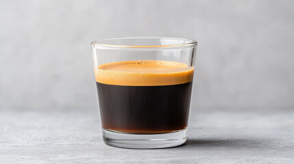 Rich espresso with creamy layer on top, served in clear glass