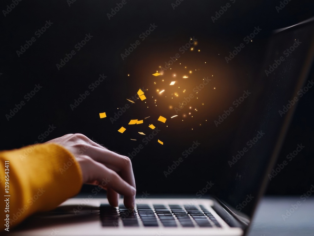 Poster Digital Creativity Catalyst Immersive Tech-Driven Workflow with Luminous Data Particles - Next-Gen Professional Productivity and Innovative Millennial Workspace Design