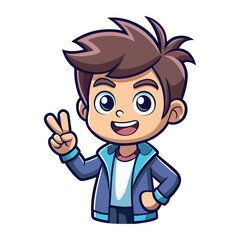 Obraz premium Happy cartoon boy showing peace sign gesture