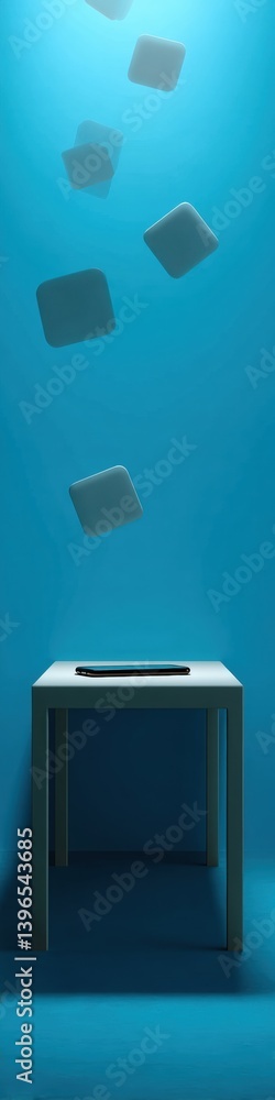Poster Digital Detox Minimalism Smartphone Distraction Visualization with Floating Notification Cubes - Innovative Tech Wellness Content for Mindful Productivity Strategies