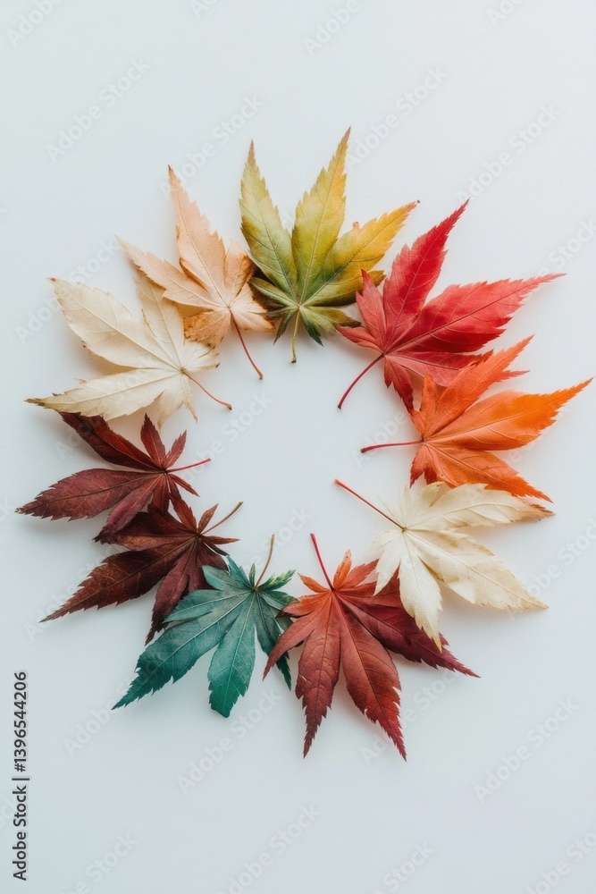 Poster chromatic harmony circular maple leaf mandala showcasing autumnal gradient palette for mindful digit