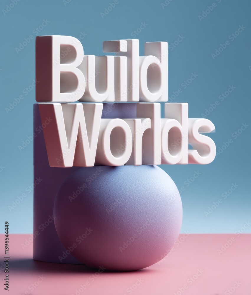 Poster Minimalist Typography Design Build Words Conceptual Graphic with Gradient Sphere - Creative Branding and Digital Marketing Visual Innovation