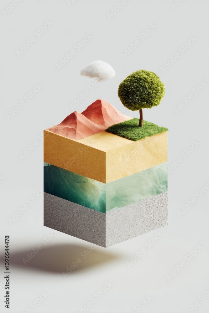 Aufkleber geometric metaverse landscapes surreal isometric ecosystem design for digital innovation, environmen