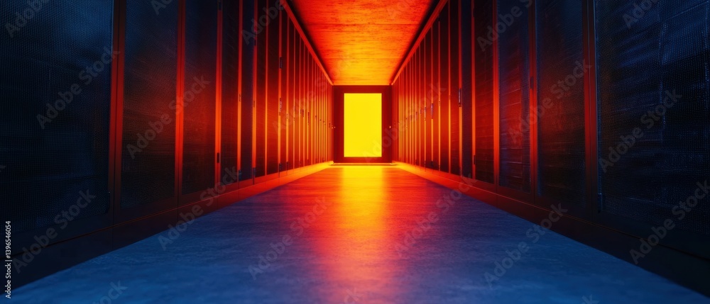 Poster Digital Transformation Portal Immersive Cybersecurity Corridor Visualizing Technological Breakthrough with High-Impact Architectural Lighting and Futuristic Perspective
