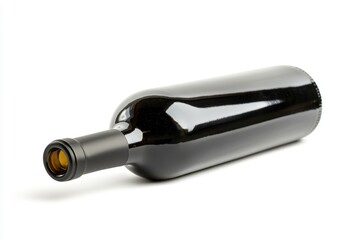 Lying Wine Bottle Still Life Close-up on White Background for Wine Tasting