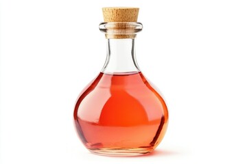 Isolated Bottle with Red Liquid Closed by Cork on White Background