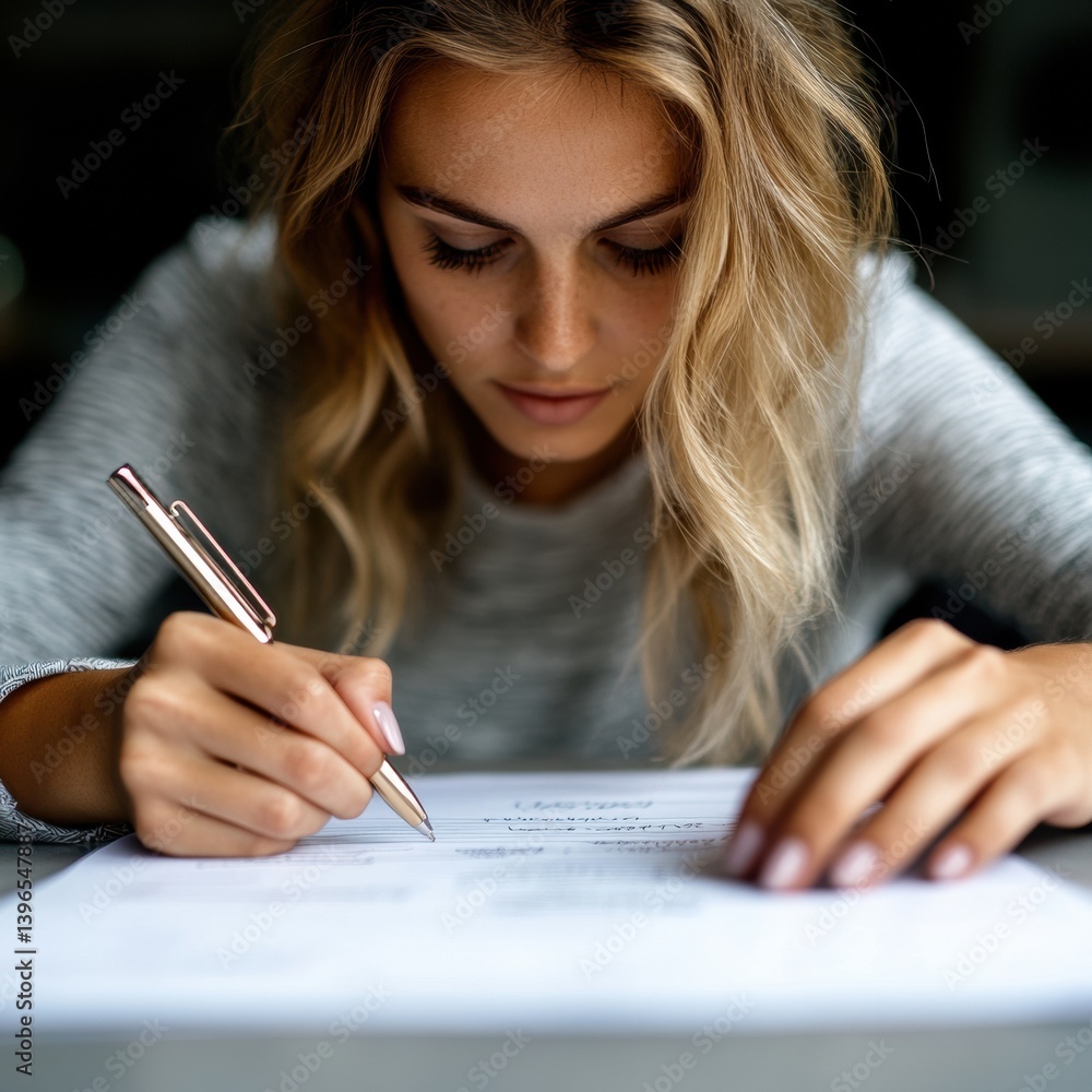 Aufkleber minimalist workflow precision gen z professional executing focused document review with elegant rose
