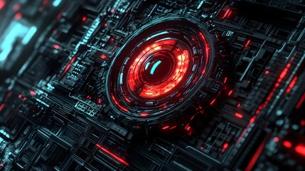 Obraz premium Futuristic Digital Design with Vibrant Red Elements and Depth
