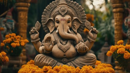 Fototapeta premium Intricately carved Ganesha statue made of sandstone