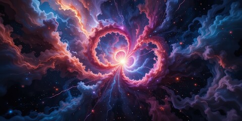 A stunning nebula space wallpaper featuring vibrant hues of deep purple, bright pink, and shimmering blue, with swirling clouds of gas and distant stars twinkling in the cosmic expanse.