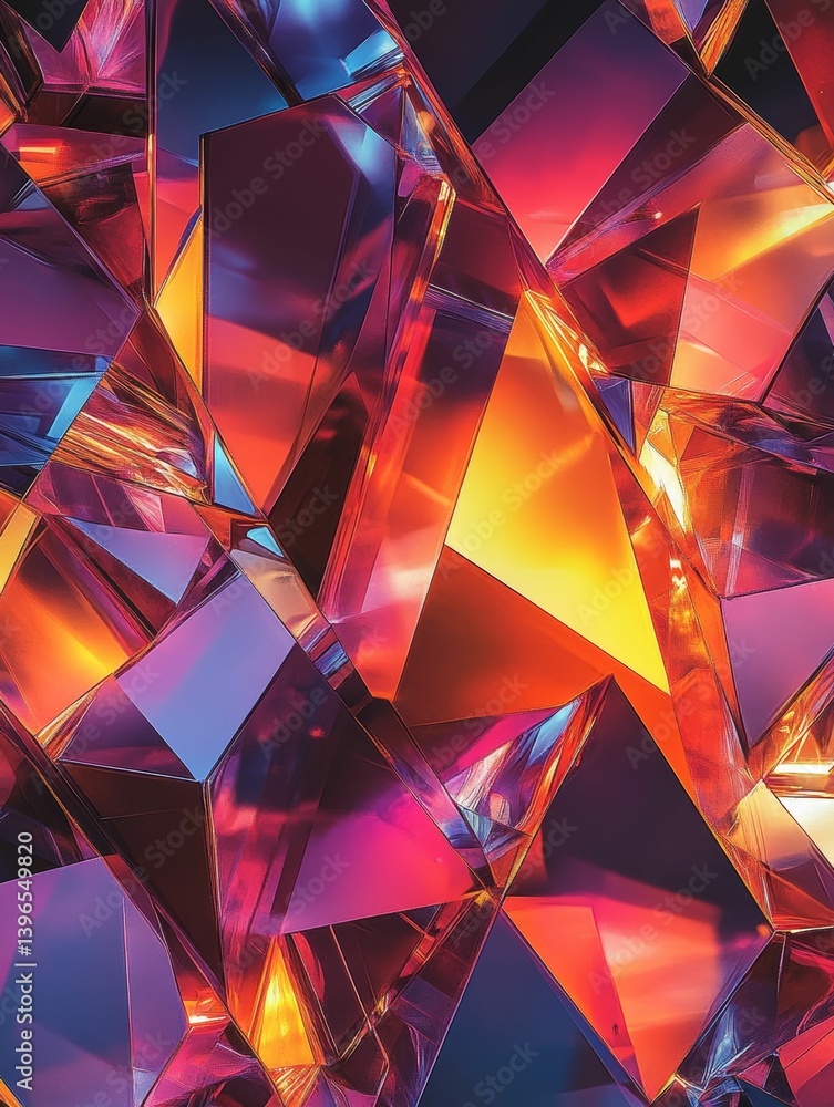 Poster abstract geometric shapes in vibrant colors create a dynamic and textured background.