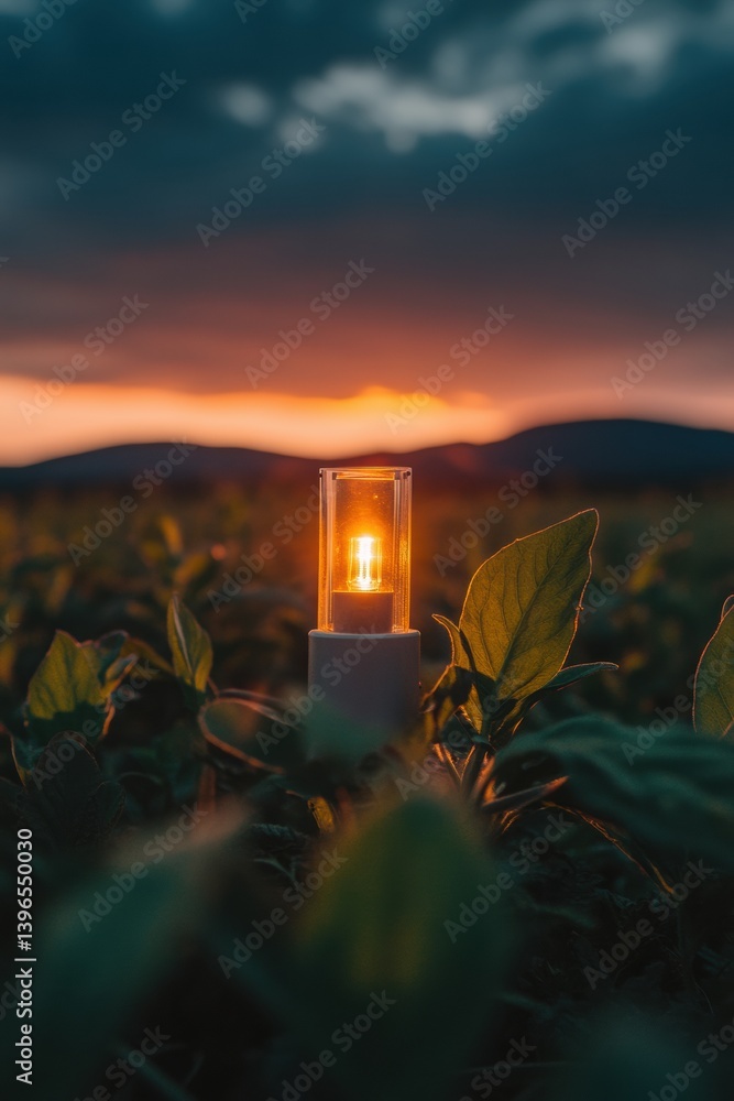 Aufkleber twilight tech beacon sustainable agriculture iot sensor with warm luminescence - next-gen environmen