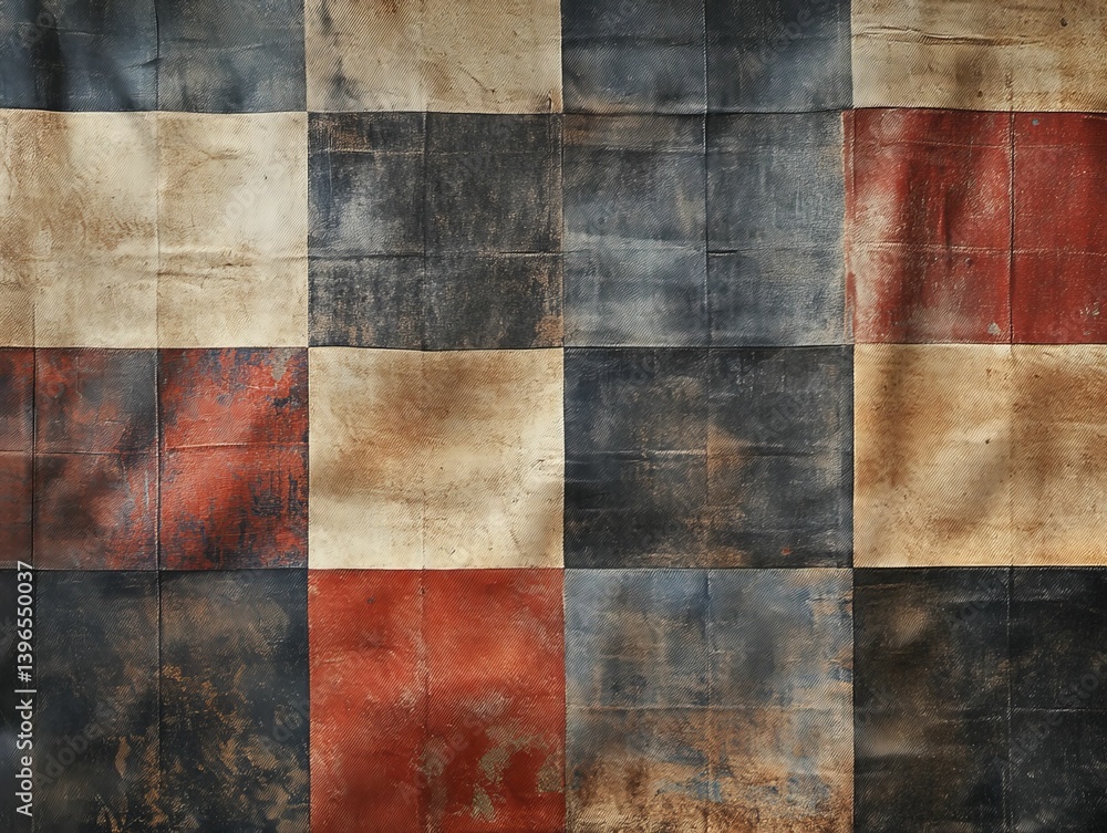Poster abstract checkered pattern with beige red and dark gray colors.