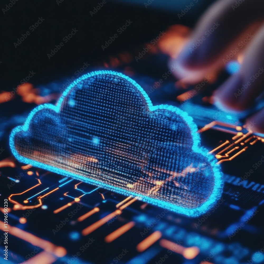 Fototapete Next-Gen Cloud Computing Immersive Digital Transformation with Holographic Data Visualization - AI-Powered Connectivity and Innovative Tech Ecosystem