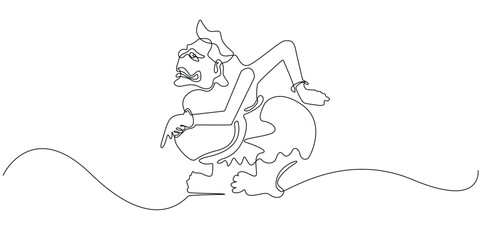 Continuous line of Semar character in Indonesian Wayang story. Vector illustration of single line drawing of Semar punakawan character from Indonesian Javanese folklore.