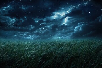 Fototapeta premium Dark night storm over a field